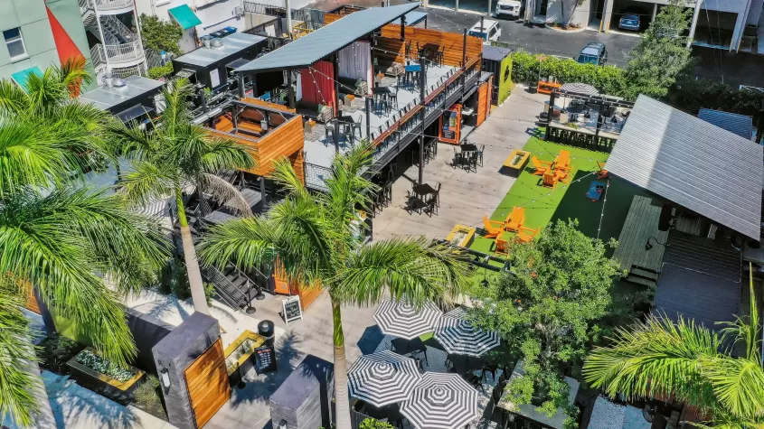 aerial view of Bay Street Yard, bar in Fort Myers