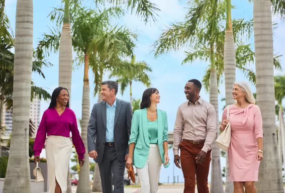 group walking downtown